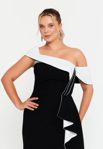 Off Shoulder Midi Viscose Column Plus Size Evening...