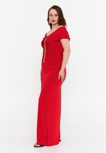 Off Shoulder Maxi Lycra Mermaid Plus Size Wedding Guest Dress MSP77320