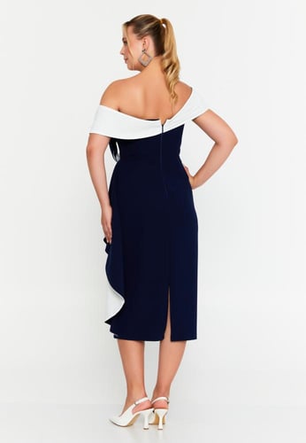 Off Shoulder Midi Viscose Column Plus Size Evening...