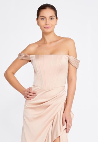 Off Shoulder Maxi Satin Column Regular Wedding Gue...