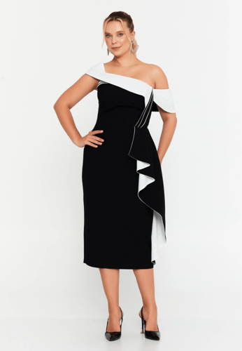 Off Shoulder Midi Viscose Column Plus Size Evening...