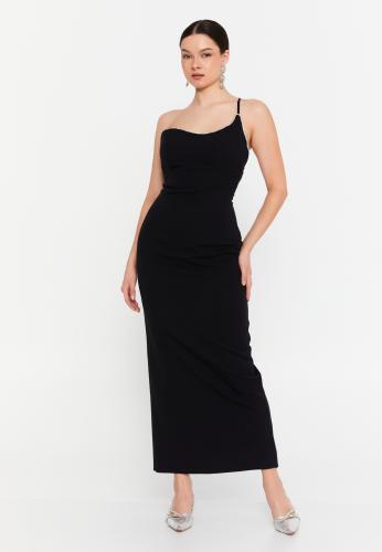 One Shoulder Midi Viscose Column Regular Evening Dress ALN1895