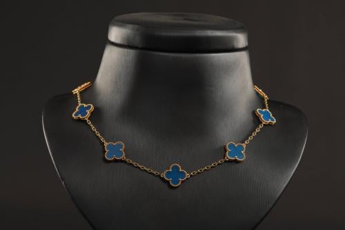 Person's necklace, blue color