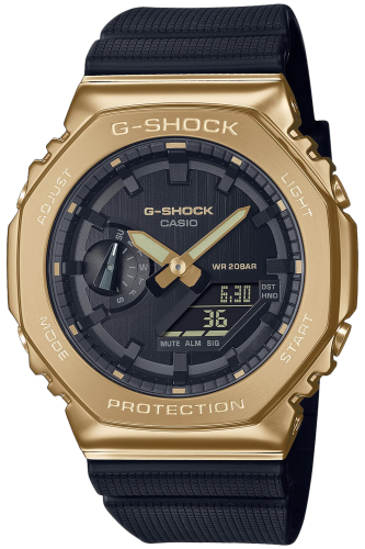 Analog-digital watch for everyone — gold case and black strap