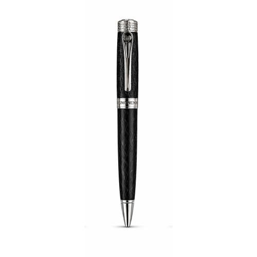 Men's rollerball pen in glossy black with embossed patterns