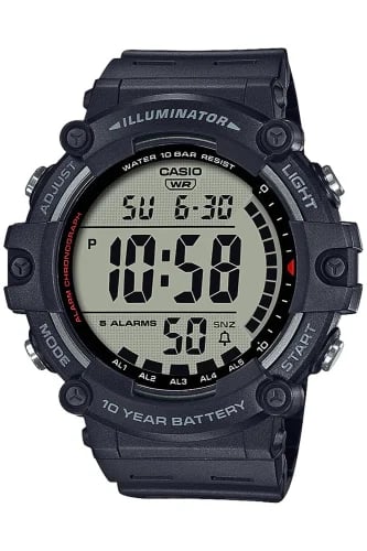 Men's sporty digital watch — black resin strap