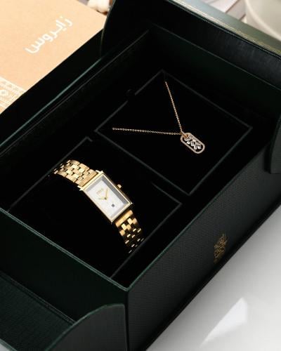 Women's gift set with watch and necklace — gold-tone metal bracelet
