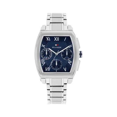 Men's wristwatch with a stainless steel bracelet and blue dial