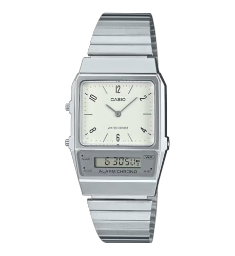 Classic digital wristwatch with hands — silver metal bracelet