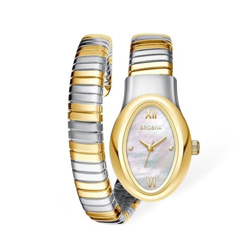 Women's wristwatch with a flexible wrap bracelet a...