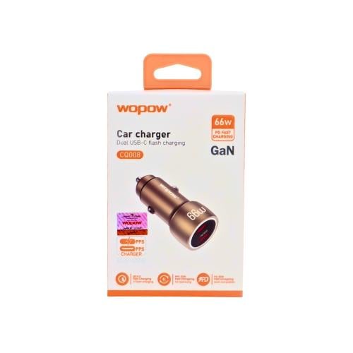 شاحن سيارة ووبو GaN بقوة 66 واط بمنفذي USB-C (مودي...