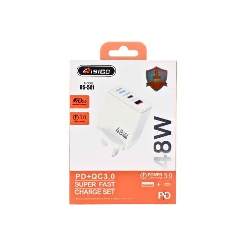 شاحن جداري RISIGO سريع 48 واط بثلاث منافذ