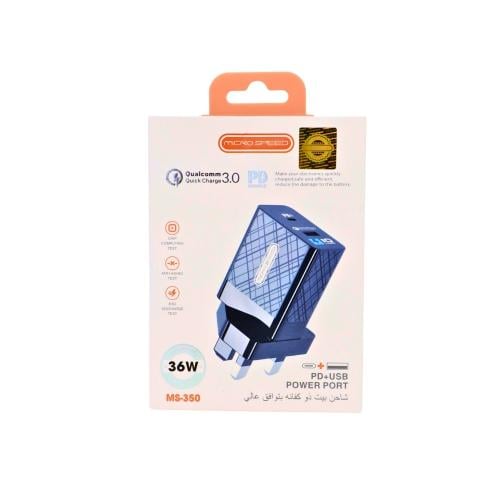شاحن حائط MICRO SPEED MS-350 بقوة 36 واط PD + USB...