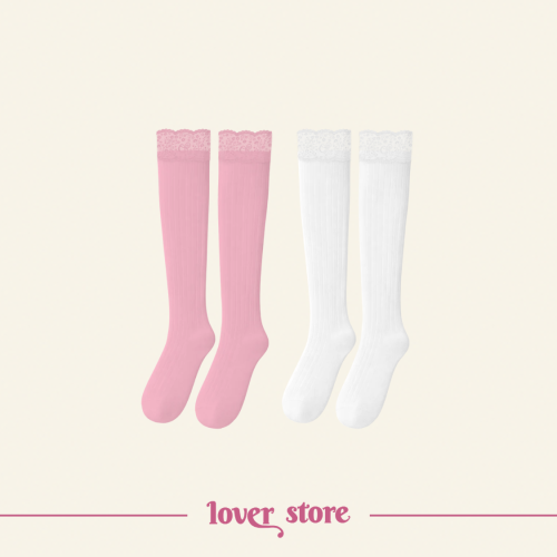 logo lace top knee high sock set