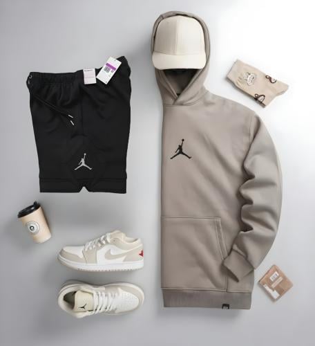 هودي لون بيج غامق + شورت