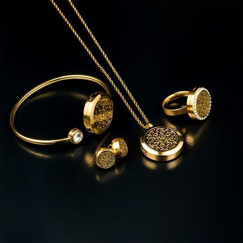 طقم دهن العود لون ذهبي