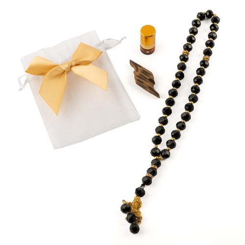 توزيعات عود ومسك مع سبحة فاخرة كريستال أسود