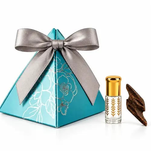 Luxury baby shower favors, Cambodian oud and musk – elegant celestial triangle design