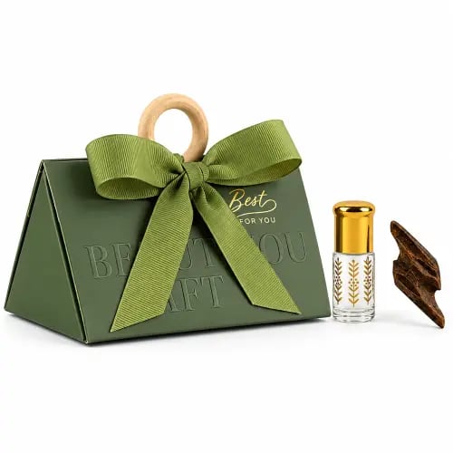 Luxury Cambodian oud and musk distributions for occasions – elegant olive green triangular design