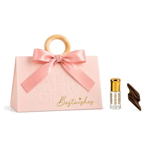 Luxury baby shower favors, Cambodian oud and musk – elegant pink triangle design