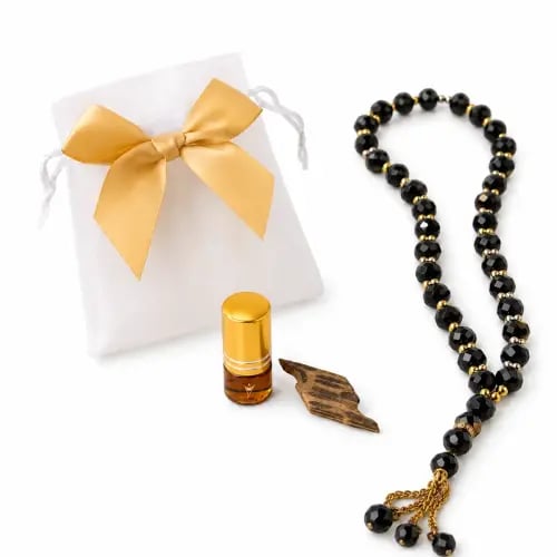 Black crystal oud and musk distributions with a luxurious prayer beads