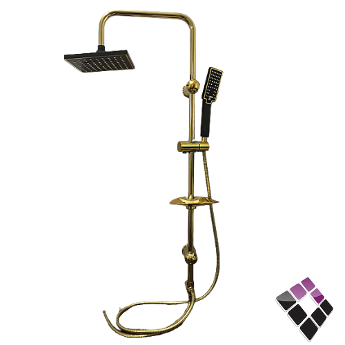 LARSVK German shower set column + square basin gold color + black with ascending and descending column + Li and speaker + faucet n...