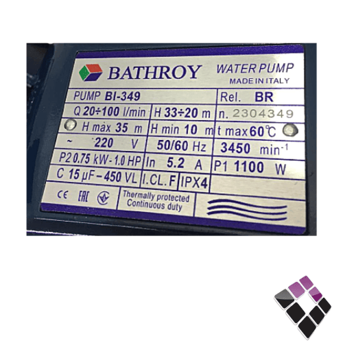 دنمو مضخة BATHROY إيطالي لون أزرق 1 حصان رقم