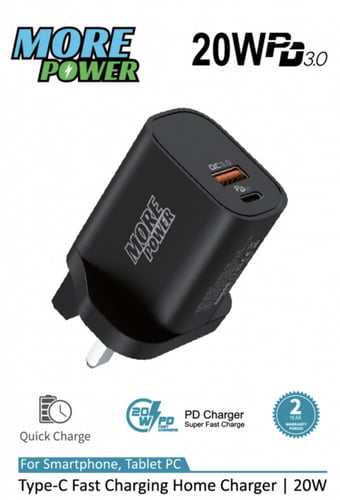 شاحن جداري 20W بمنفذينPD و USB