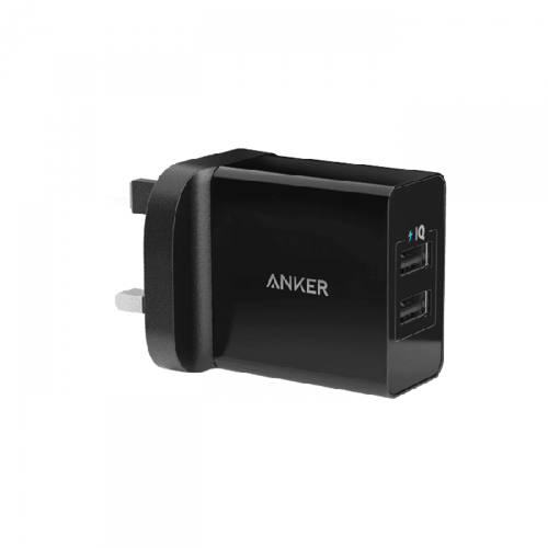 شاحن جداري انكر 24 واط بمنفذين USB للشحن مع سلك شح...