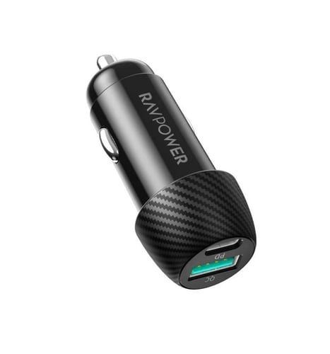 شاحن سيارة بقوة 49W منفذUSB و منفذPD من راف باور