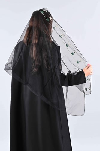 طرحة تل بتطريز ذهبي على اخضر سيفين ونخلة