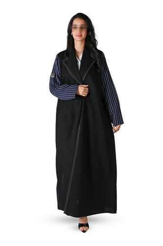 عباية كريب بقماش مقلم كحلي