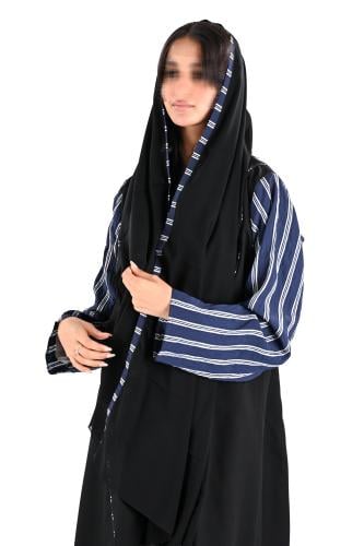 عباية كريب بقماش مقلم كحلي