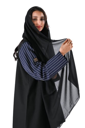 عباية كريب بقماش مقلم كحلي