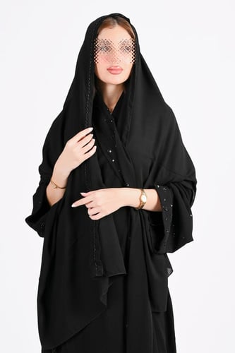 عباية ملكي بتطريز يدوي اسود