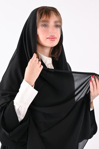 عباية ملكي تربل كلوش بتطريز اسود