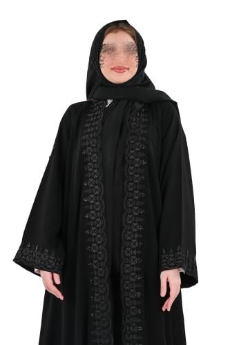 عباية ملكي دببل كلوش بتطريز اسود