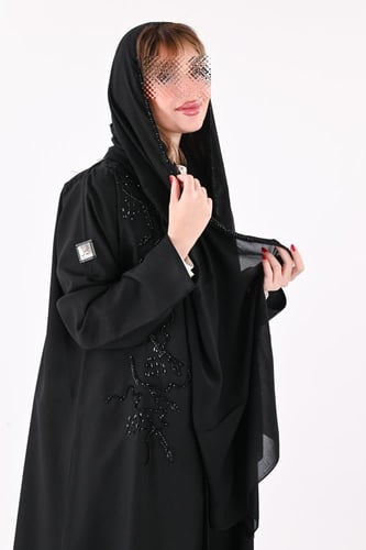 عباية كريب بتطريز اسود