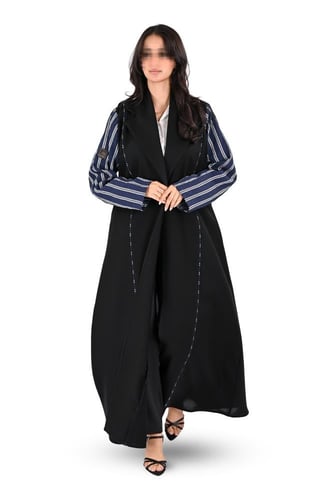 عباية كريب بقماش مقلم كحلي