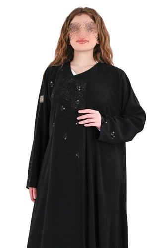 عباية ملكي بتطريز شك يدوي اسود