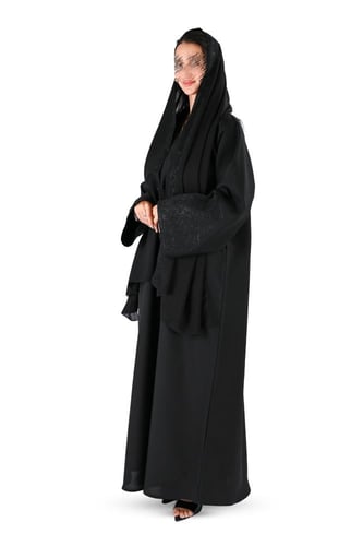 عباية كريب بتطريز هاري اسود