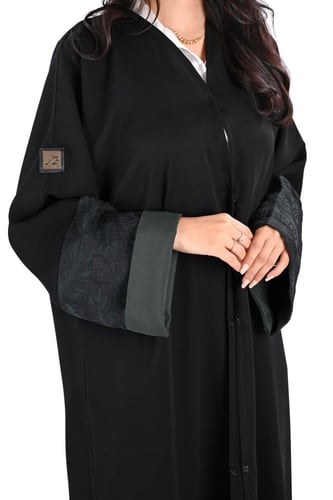 عباية كريب اكمام زيتي