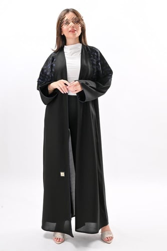 عباية كريب بتطريز هاري كحلي