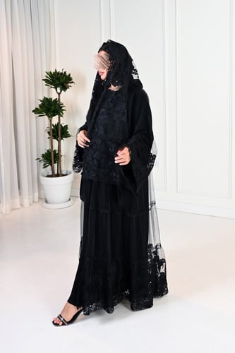 عباية تل مبطن كلوش بتطريز مشجر