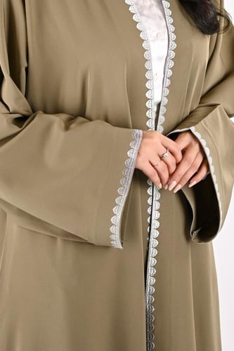 عباية انترنت بني بتطريز ابيض