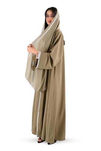 عباية انترنت بني بتطريز ابيض