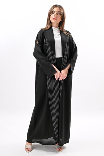 عباية كريب بتدخيلة قماش مقلم