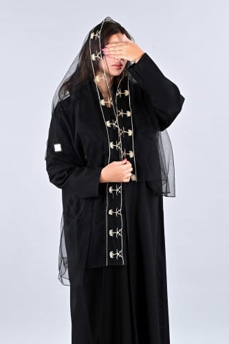 طرحة تل بتطريز ذهبي سيفين ونخلة