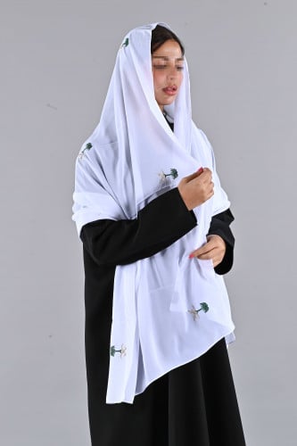 طرحة ليزر بتطريز ذهبي على اخضر سيفين ونخلة