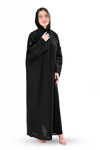 عباية كريب بتطريز يدوي اسود
